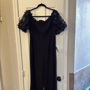 Elegant Black Jumpsuit with Floral Sleeves